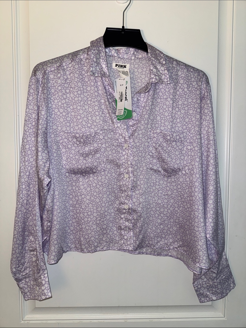 NWTโ PINK Victoria's Secret Light Lavender Floral Button-Down Blouse size small